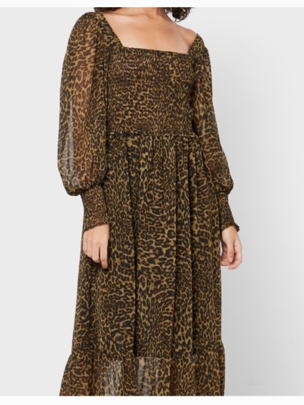 Mango Leopard-Print Smocked Maxi Dress
